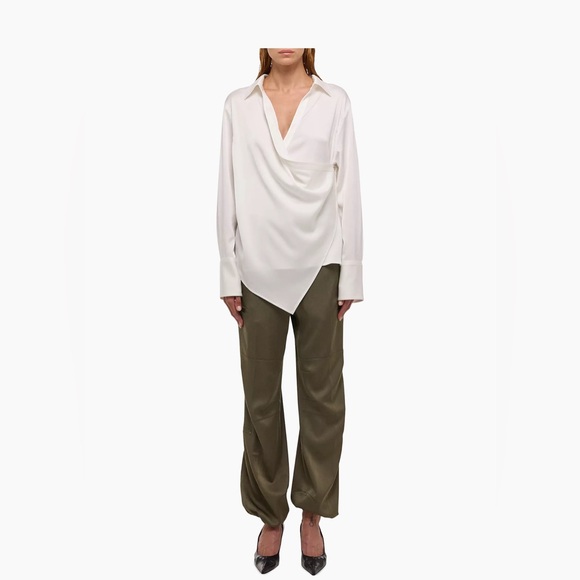 Smythe  White Draped Front faux Wrap Blouse Size Small - Picture 1 of 10